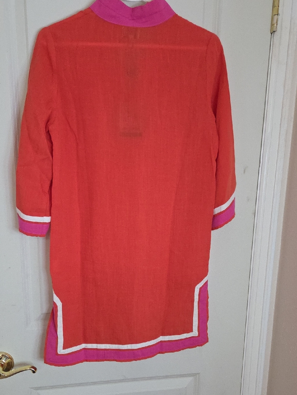 Les Canabiers-Bright Linen Coral and Pink Tunic Dress (European Modern) - Picture 3 of 6
